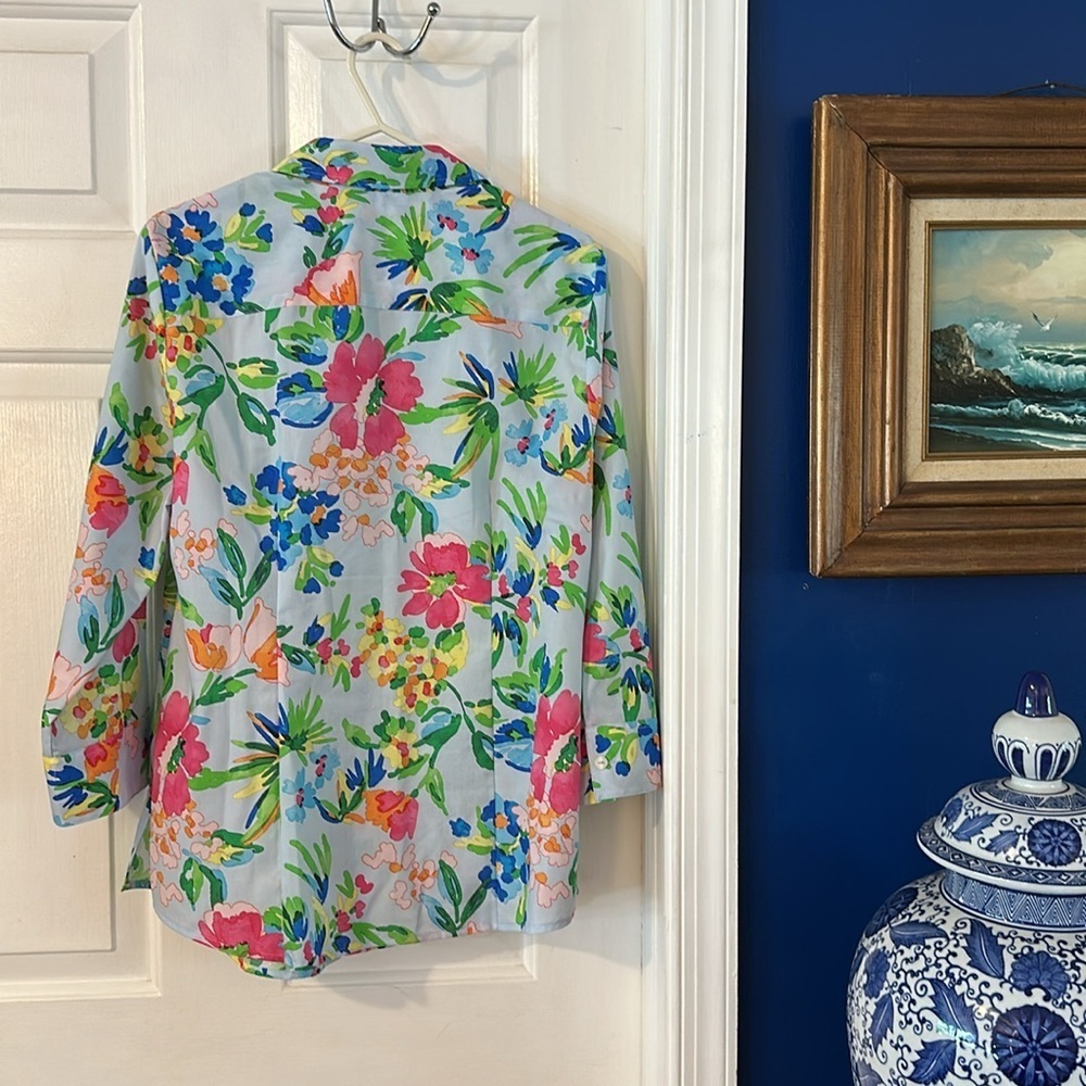 NWOT Women’s Foxcroft Luna Painterly Floral 3/4 Sleeve Shirt Size 10 - Picture 7 of 8
